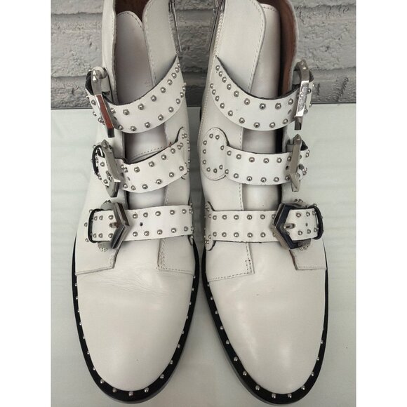 Gianni Bini Shoes - Gianni Bini Harlee Women’s Triple Buckle Zip Studded White Leather Bootie 7.5M